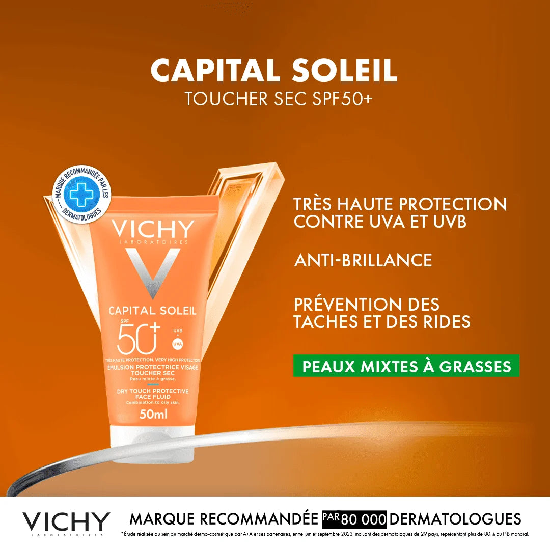 Vichy Capital Soleil Toucher Sec SPF50 = Après Soleil 100 ml OFFERT