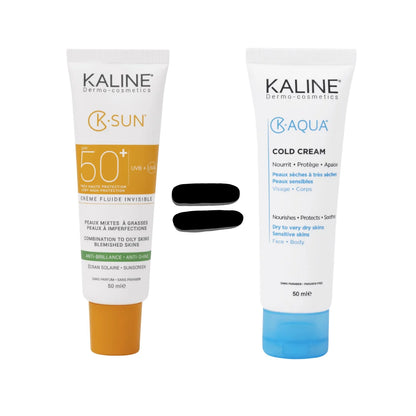 Kaline pack K-Sun écran solaire Invisible Peaux Mixtes a Grasses spf 50 = k.aqua Cold Creme Offert