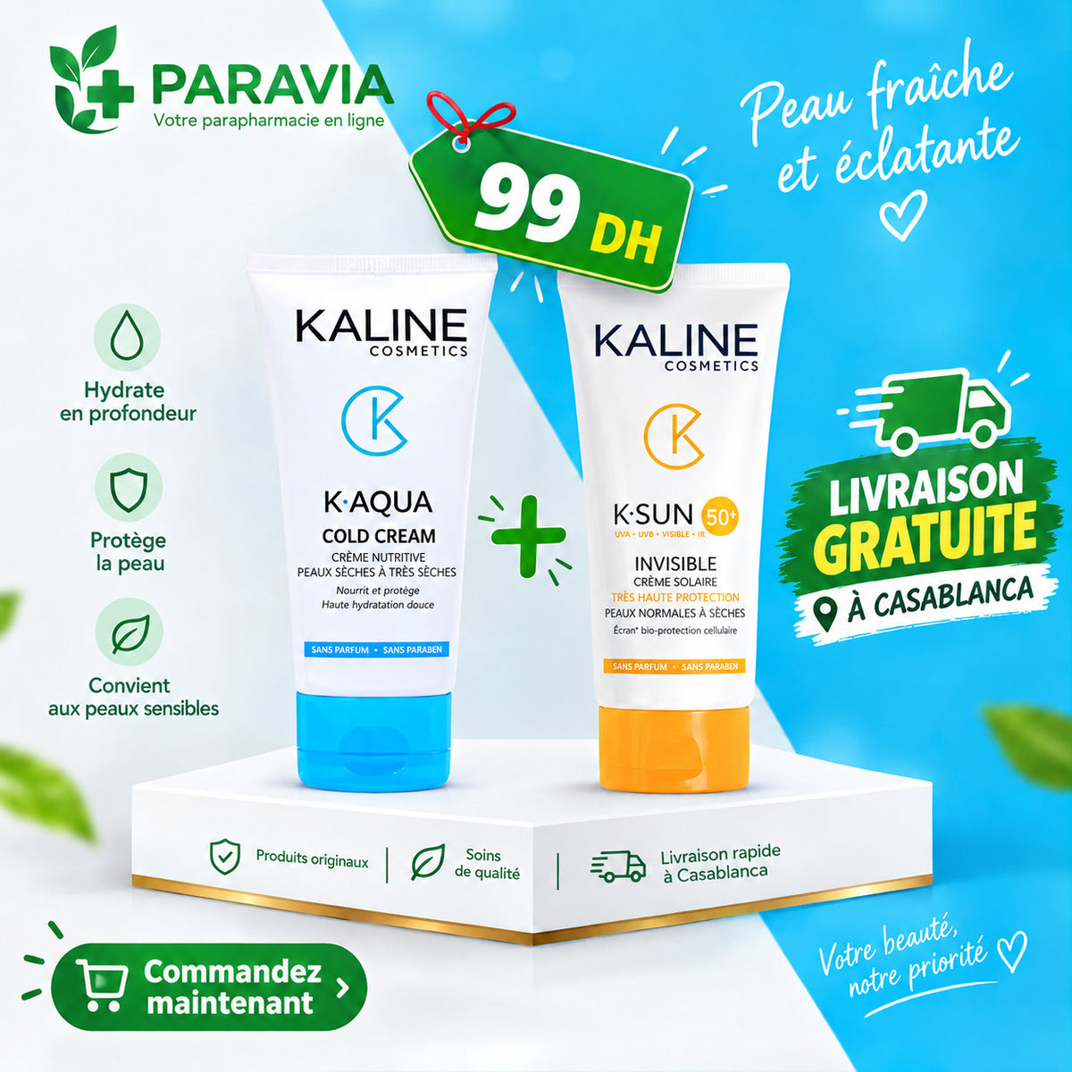 Ecran solaire KALINE Spf (50+) + crème hydratante offerte